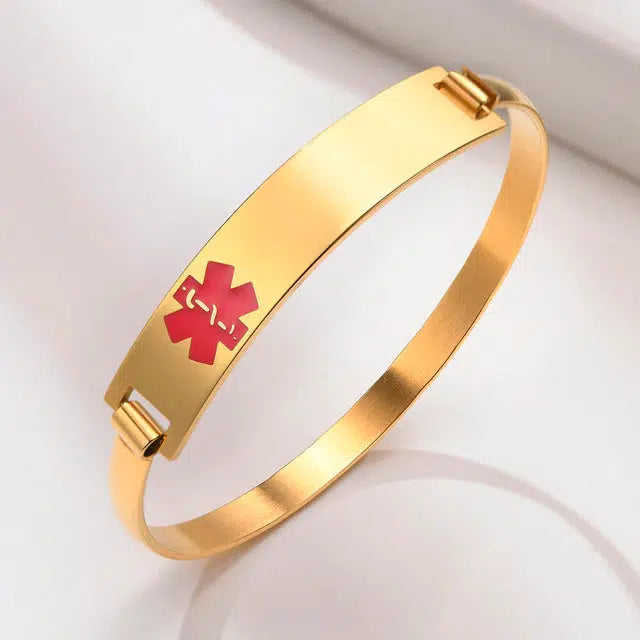 Personalised Women's Medical ID Bangle Gold Colour-Medical ID Bracelet-Auswara