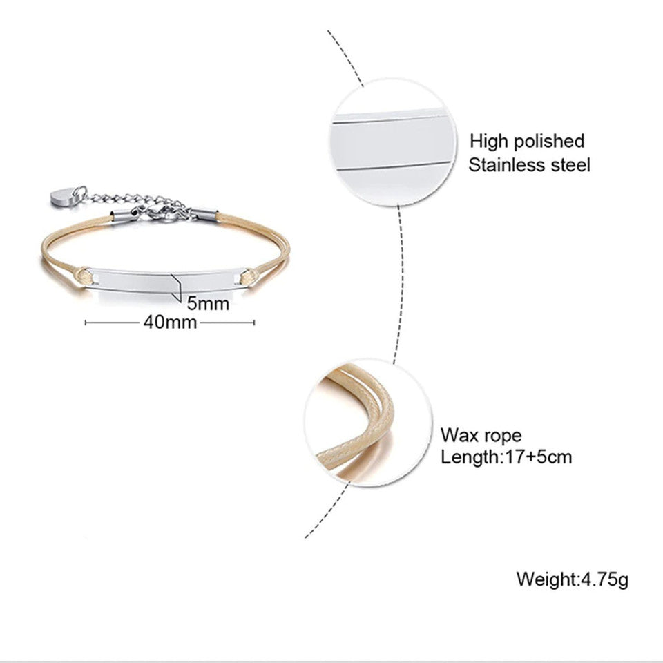 Bff Personalised Friendship Bracelet with Heart Charm-Friendship Bracelets-Auswara