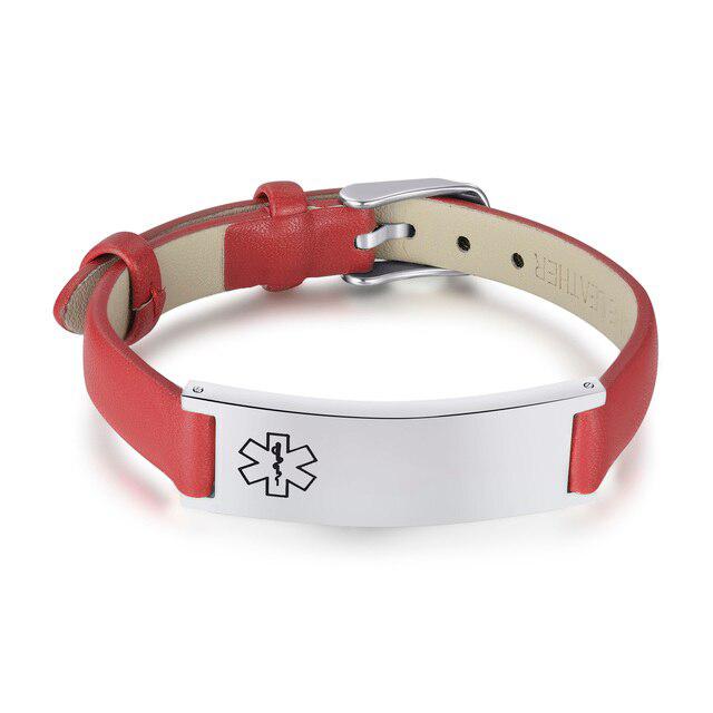 Red Leather Medical Alert ID Bracelet-Medical ID Bracelet-Auswara