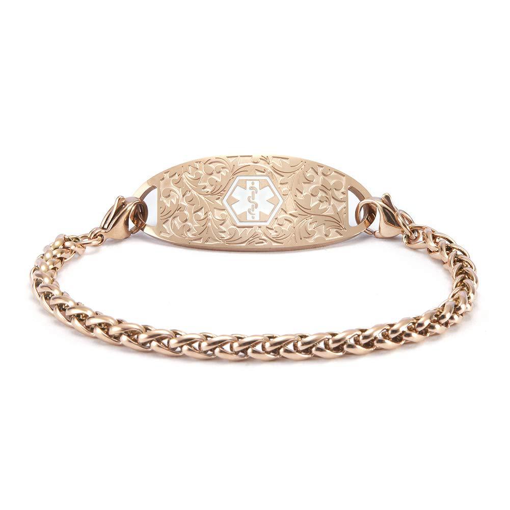 Rose Gold Floral Medical ID-Medical ID Bracelet-Auswara