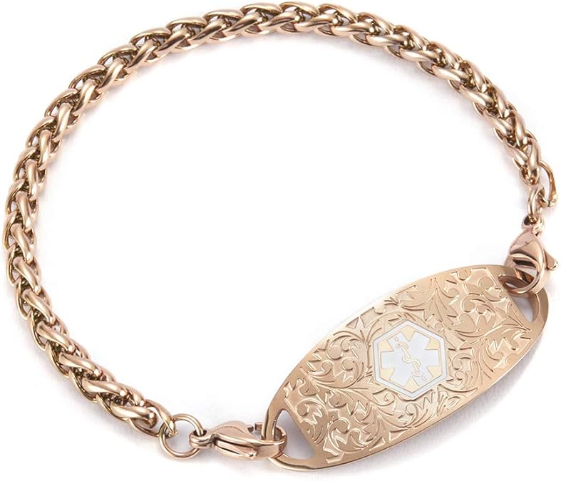 Rose Gold Floral Medical ID-Medical ID Bracelet-Auswara