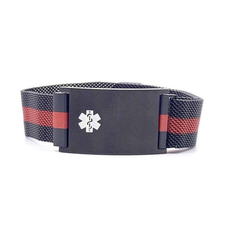 Roxie Medical Alert Bracelet with Magnetic Closure – Black & Red-Medical ID Bracelet-Auswara