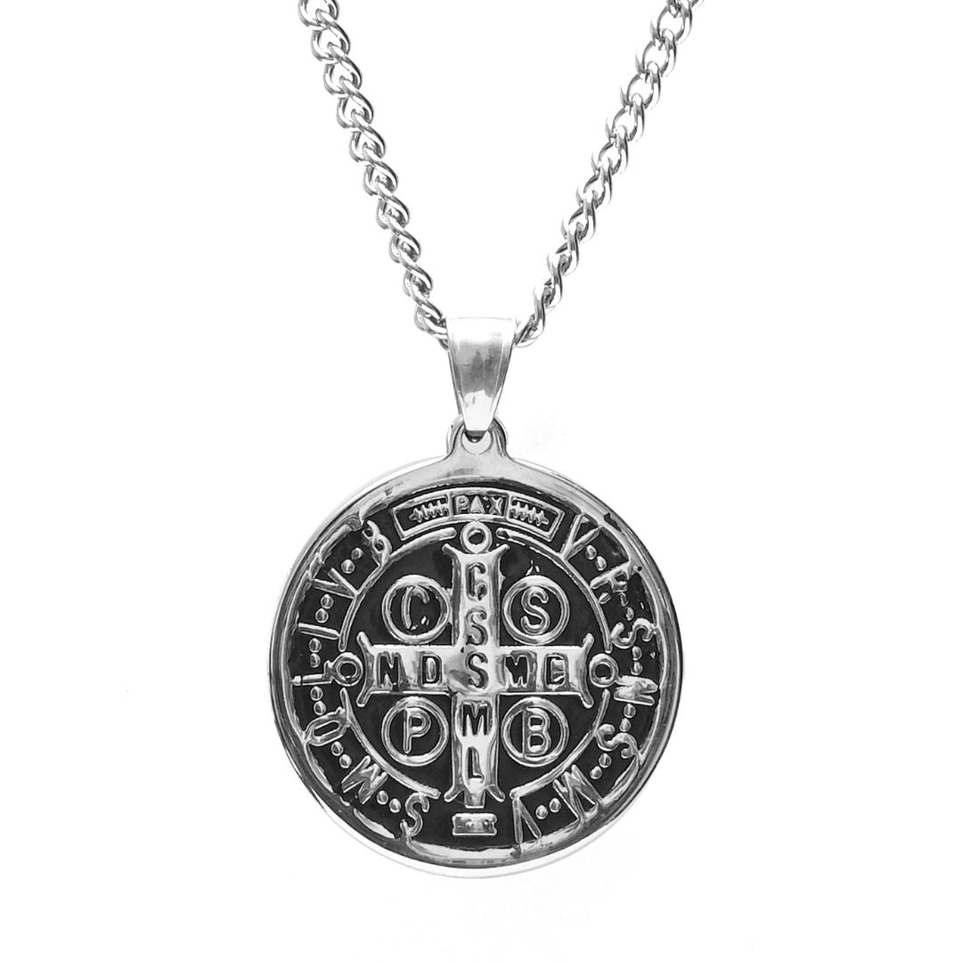 Saint Benedict Stainless Steel Medal Necklace-Cross Necklace-Auswara