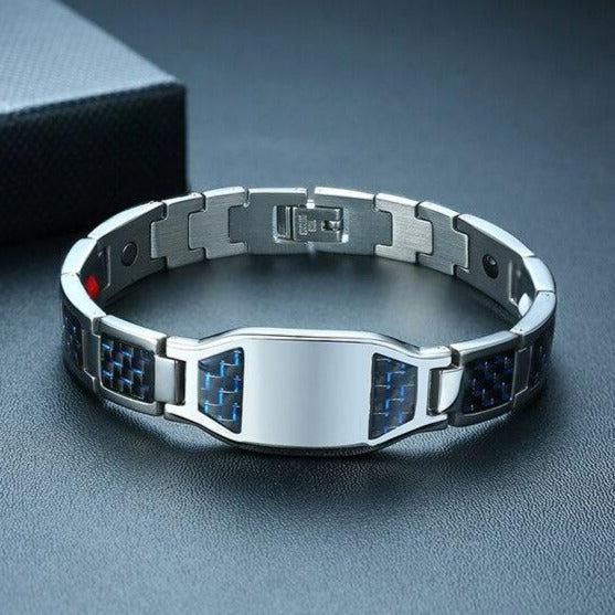 Silver & Blue Personalised Steel Bracelet-Personalised Bracelet-Auswara