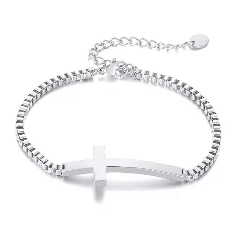 Silver Colour Cross Chain Bracelet-Cross Bracelet-Auswara