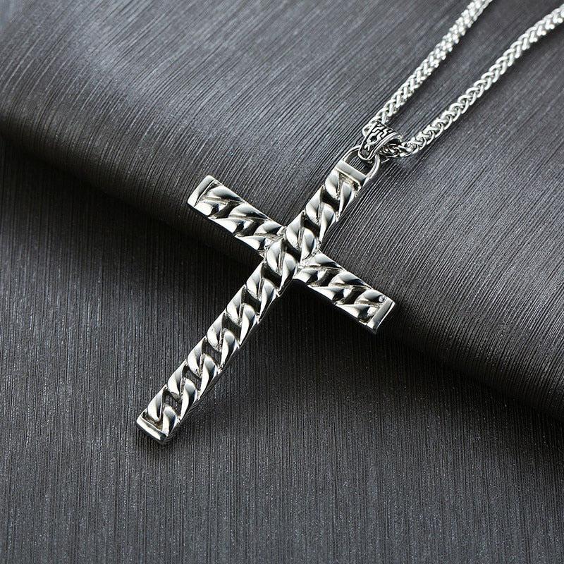 Silver Colour Cross Chain Pendant for Men-Cross Necklace-Auswara