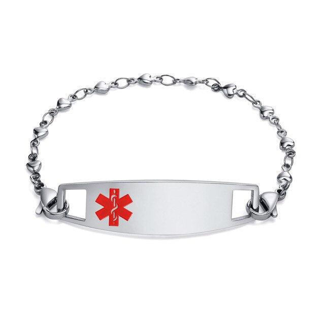 Silver Colour Heart Link Medical Alert Bracelet-Medical ID Bracelet-Auswara