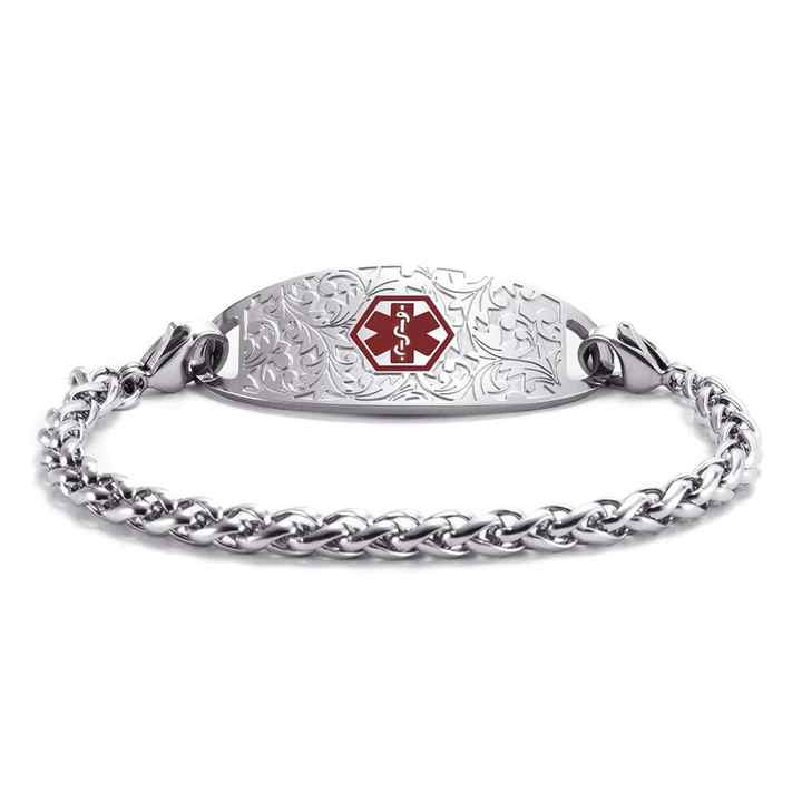 Silver Floral Medical ID Bracelet-Medical ID Bracelet-Auswara