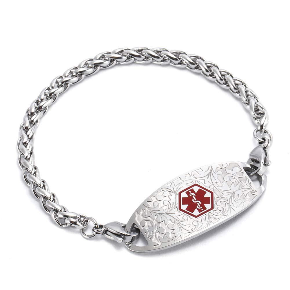 Silver Floral Medical ID Bracelet-Medical ID Bracelet-Auswara