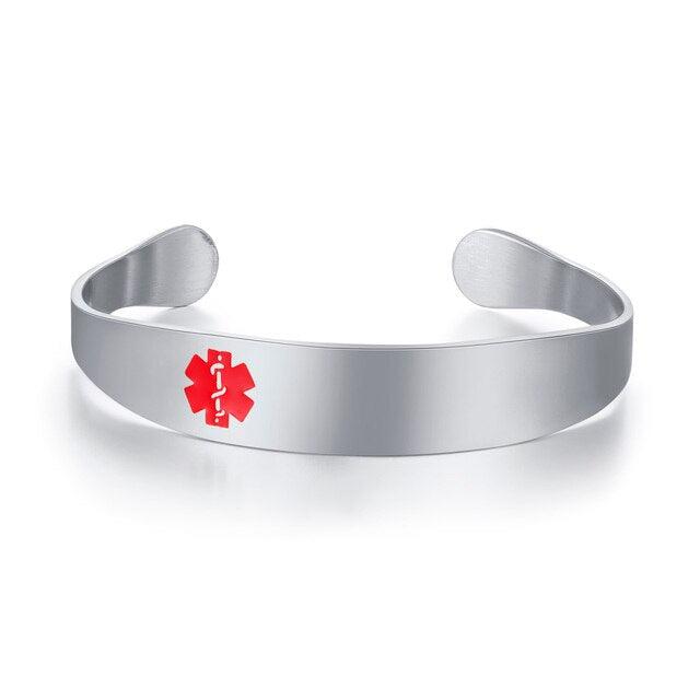 Silver Medical Alert Cuff Bracelet-Medical ID Bracelet-Auswara