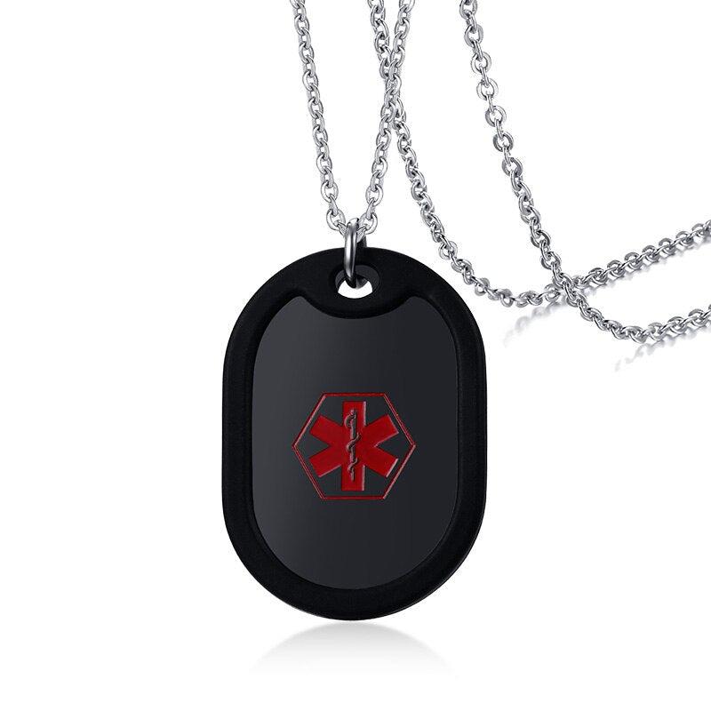 Sports Medical ID Dog Tag Necklace with Rubber Edges-Medical Necklace-Auswara