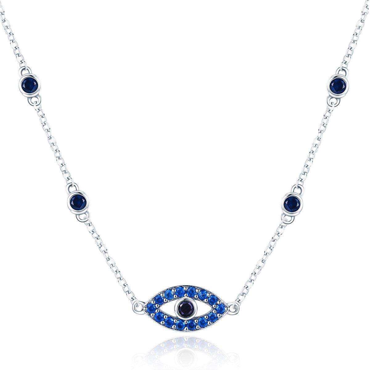 Sterling Silver Evil Eye Cubic Zirconia Necklace-Evil Eye Necklace-Auswara