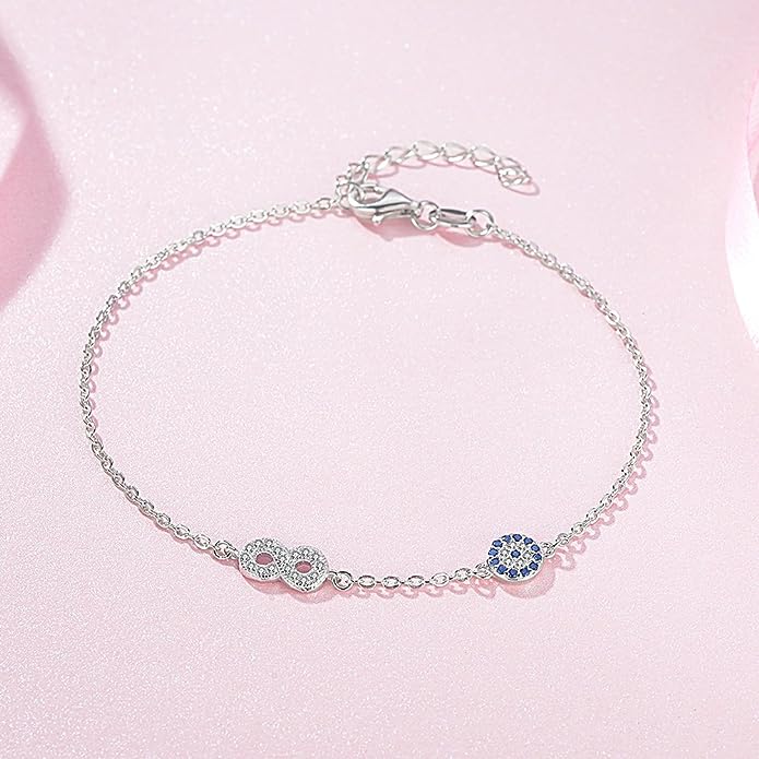 Sterling Silver Evil Eye Infinity Bracelet with Cubic Zirconia-Evil Eye Bracelet-Auswara