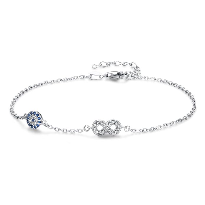 Sterling Silver Evil Eye Infinity Bracelet with Cubic Zirconia-Evil Eye Bracelet-Auswara