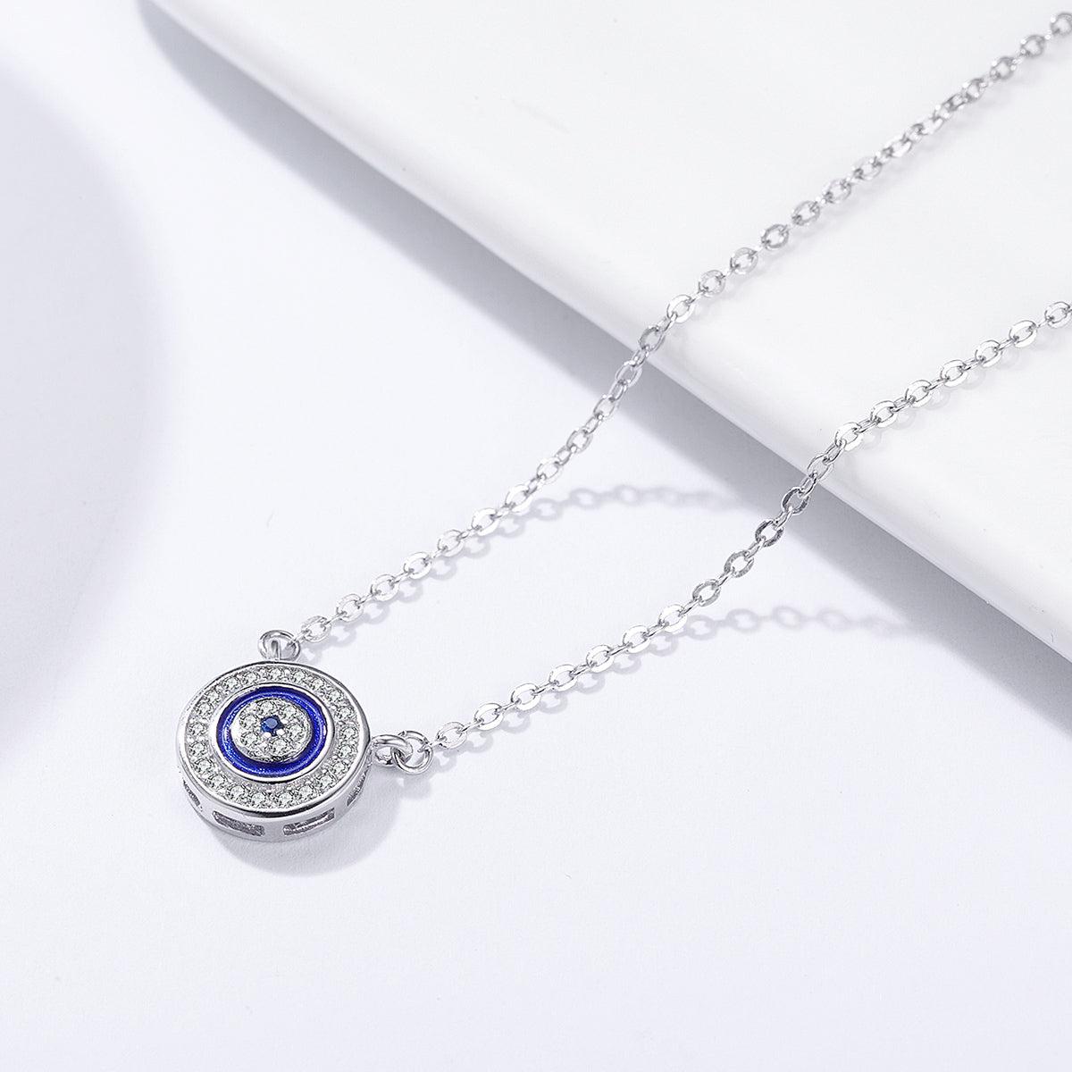 Sterling Silver Evil Eye Necklace with Cubic Zirconia-Evil Eye Necklace-Auswara