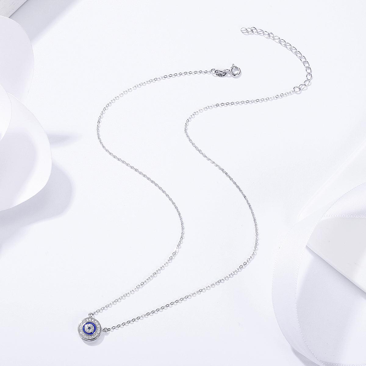 Sterling Silver Evil Eye Necklace with Cubic Zirconia-Evil Eye Necklace-Auswara