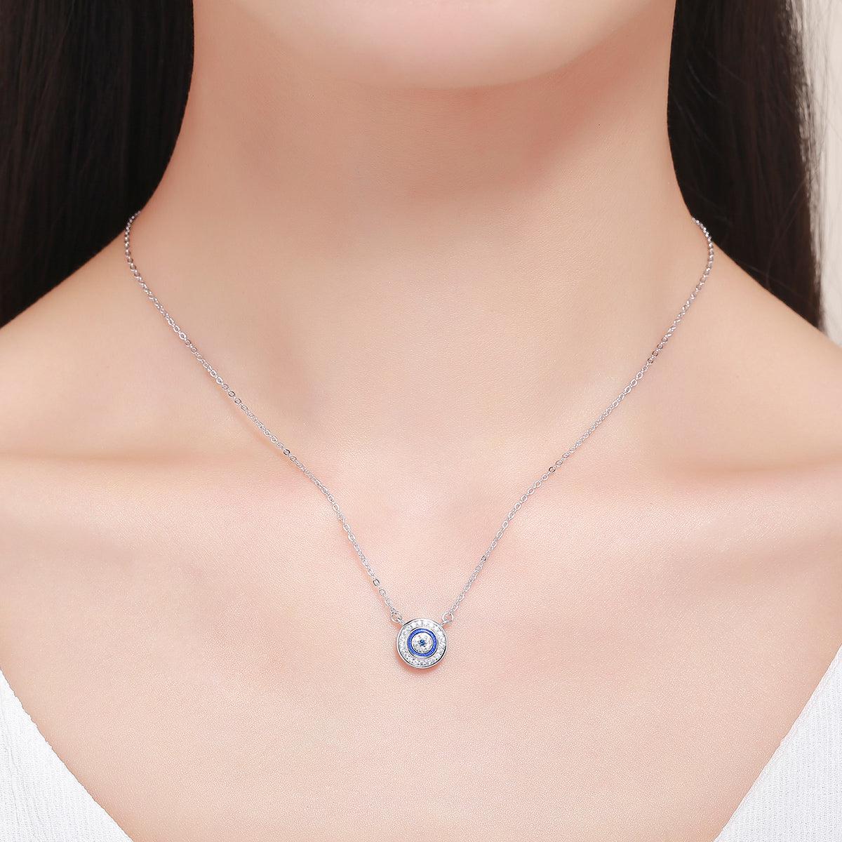 Sterling Silver Evil Eye Necklace with Cubic Zirconia-Evil Eye Necklace-Auswara