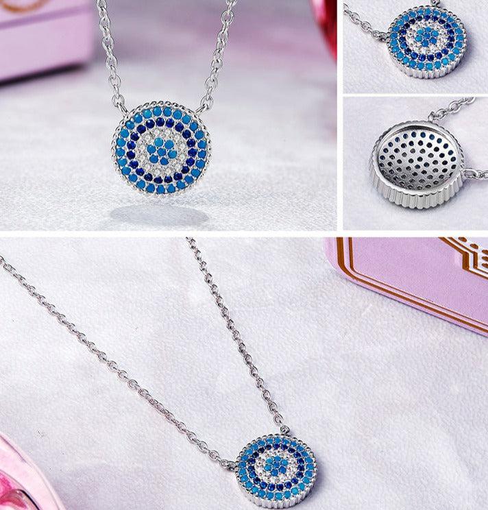 Sterling Silver Round Evil Eye Cubic Zirconia Necklace-Evil Eye Necklace-Auswara