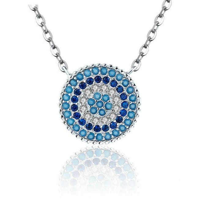 Sterling Silver Round Evil Eye Cubic Zirconia Necklace-Evil Eye Necklace-Auswara