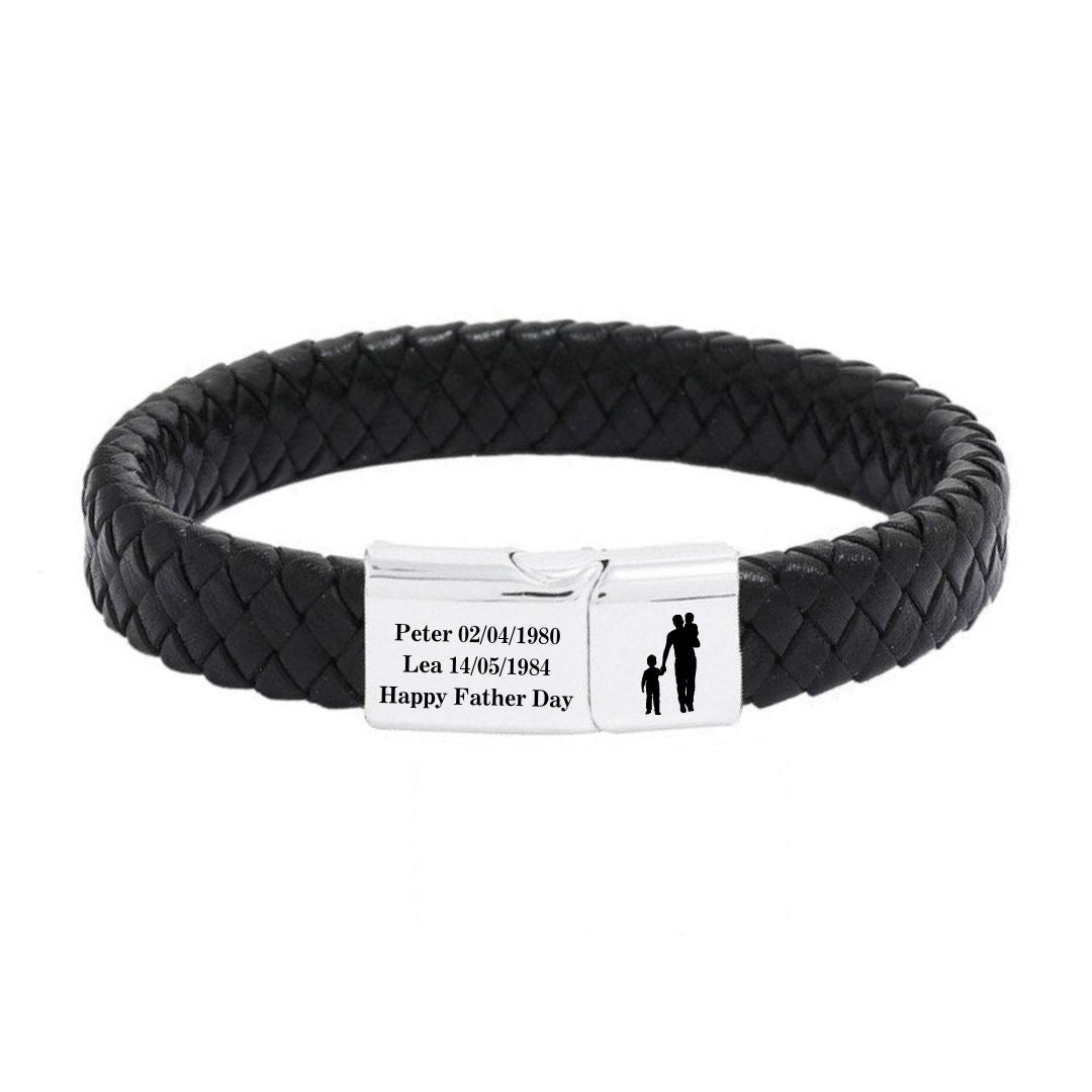 Classic Black Leather Bracelet With Silver Clasp