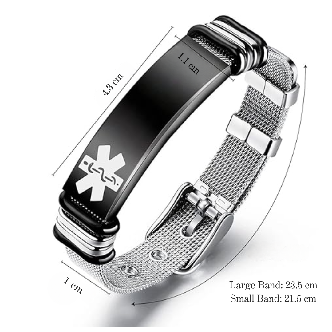 Personalised Black Bar Medical Alert ID Mesh Bracelet