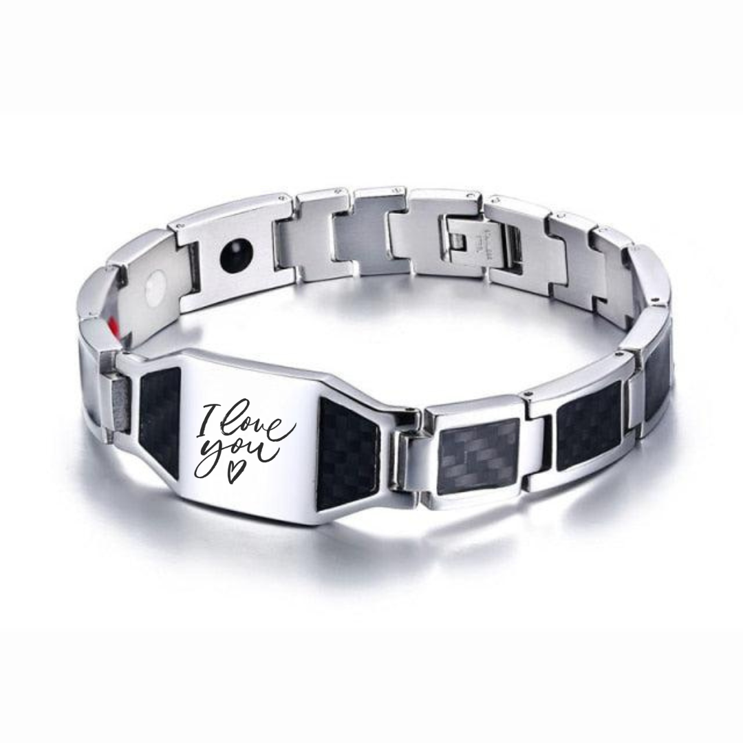 Silver & Black Personalised Steel Bracelet