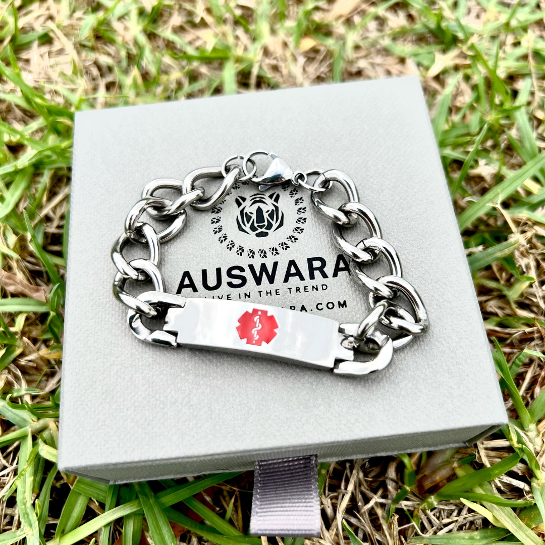 Personalised Medical Alert ID Chain Bracelet-Medical ID Bracelet-Auswara