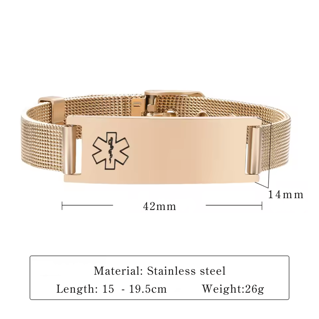 RoseGuard Mesh Medical ID Bracelet - Blush Elegance-Medical ID Bracelet-Auswara