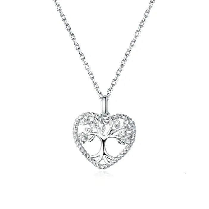 Tree of Life Heart Necklace In Sterling Silver-Women Necklace-Auswara