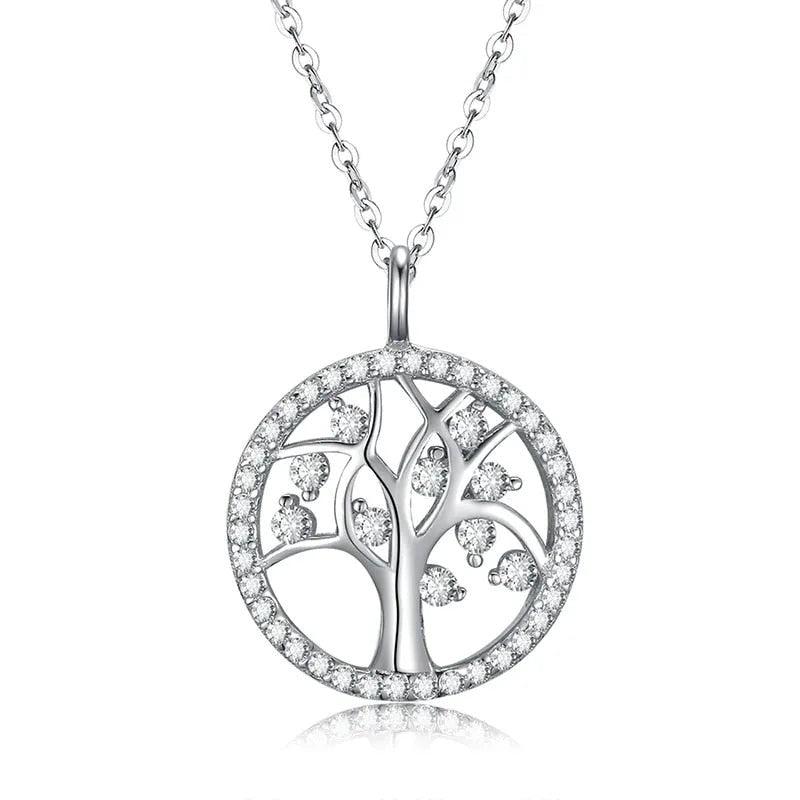 Tree of Life Necklace in Sterling Silver and Cubic Zirconia-Women Necklace-Auswara