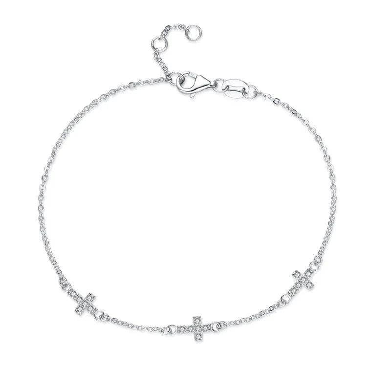 Triple Cross Bracelet in Sterling Silver-Cross Bracelet-Auswara