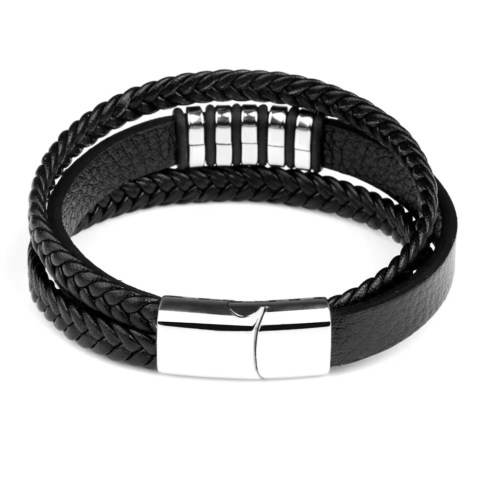 Triple Stacked Leather Bracelet - Silver-Leather Bracelet-Auswara