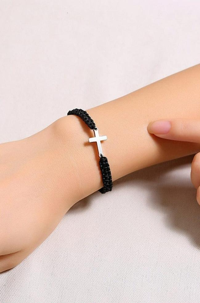 Unisex Cross Rope Christian Bracelet - Black-Cross Bracelet-Auswara