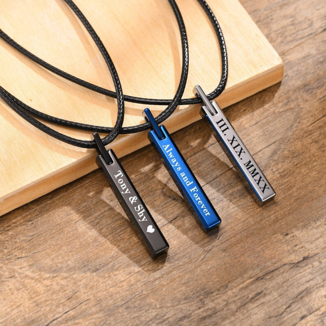 Mens personalized vertical sales bar necklace