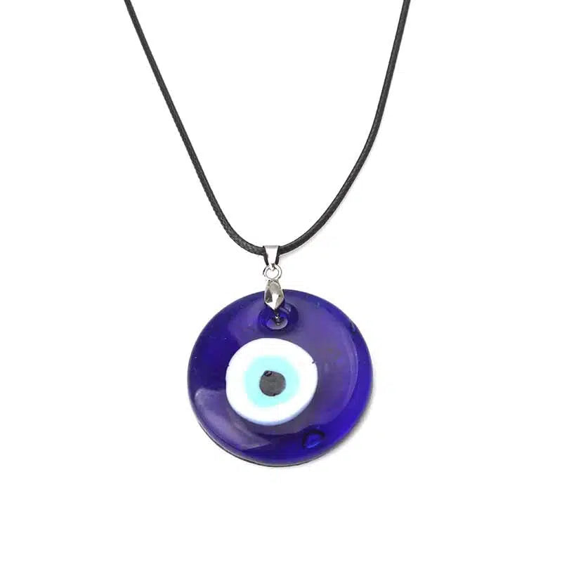 Waxed Rope Round Evil Eye Pendant Necklace-Evil Eye Necklace-Auswara