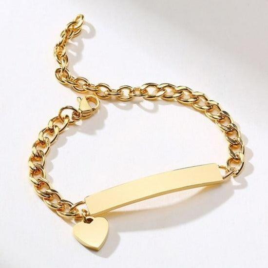 Women’s Gold Colour Personalised Bracelet with Heart Charm-Women Bracelets-Auswara