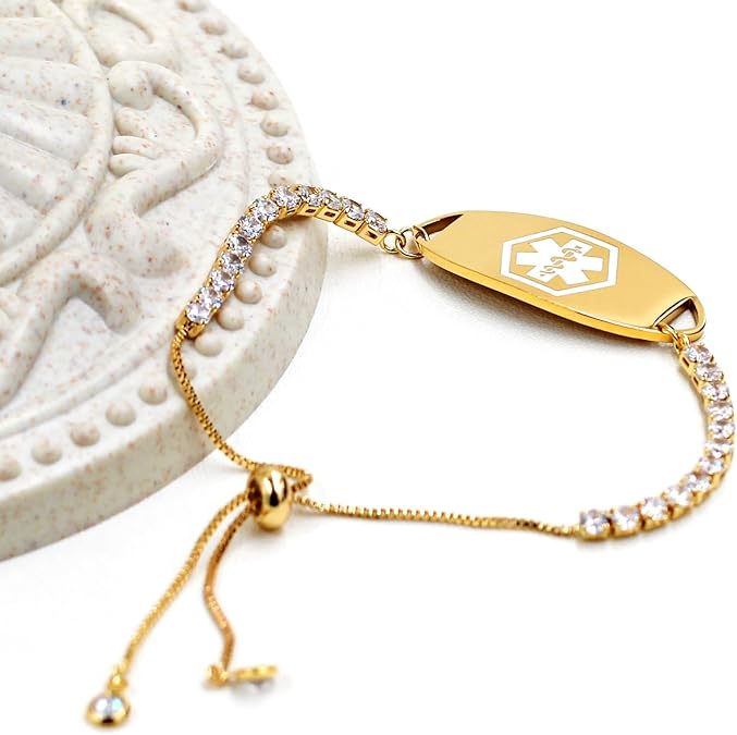 Women's Gold Medical ID Bracelet with Cubic Zirconia-Medical ID Bracelet-Auswara