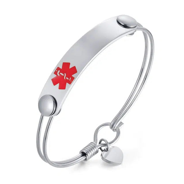 Women's Medical Alert Bangle Silver Colour-Medical ID Bracelet-Auswara