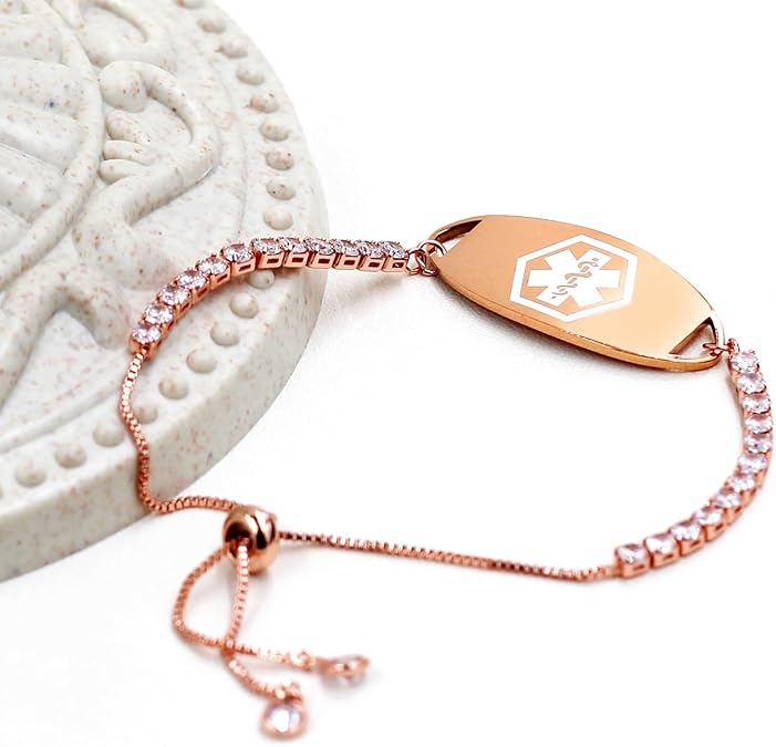 Women's Rose Gold Medical ID Bracelet with Cubic Zirconia-Medical ID Bracelet-Auswara