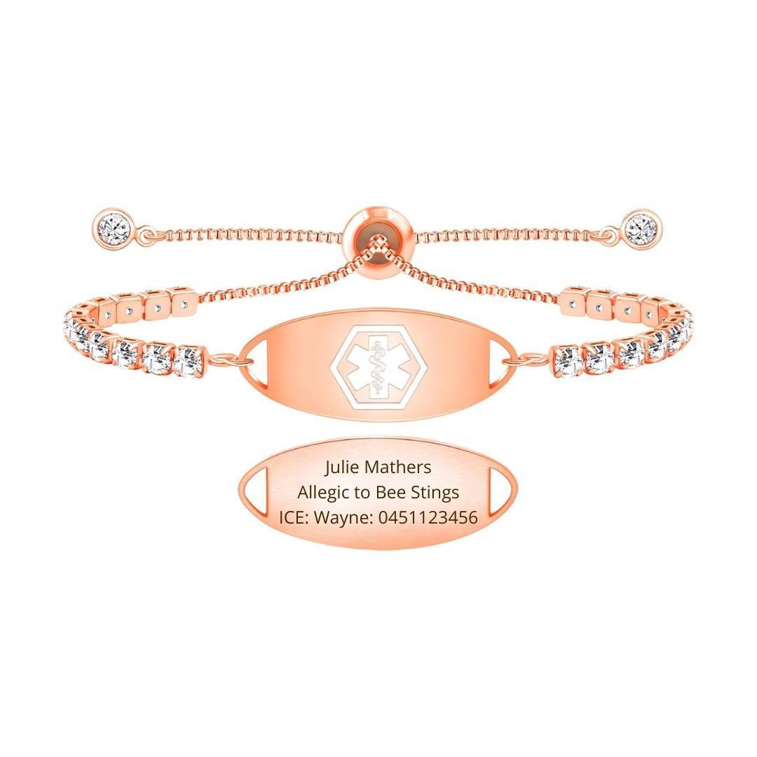 Women's Rose Gold Medical ID Bracelet with Cubic Zirconia-Medical ID Bracelet-Auswara