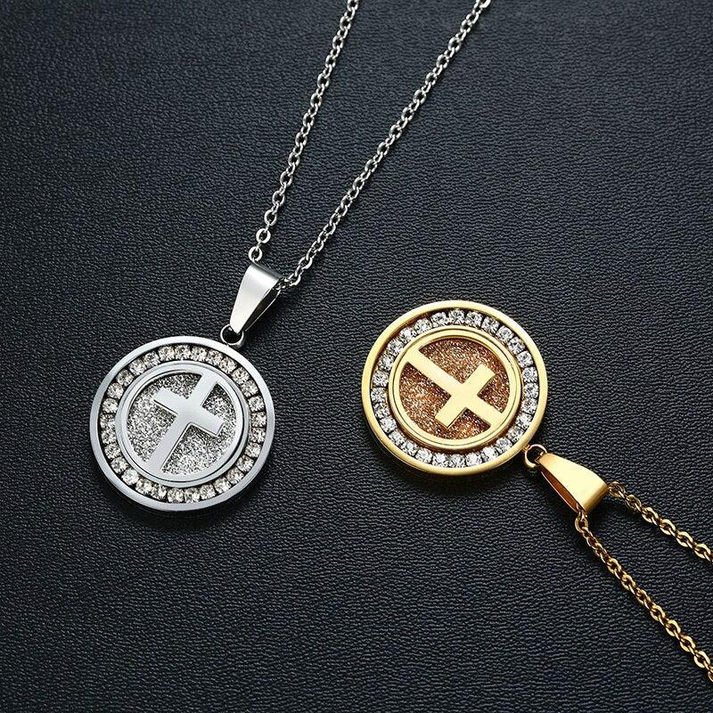 Women s Round Pendant Cross Necklace Auswara